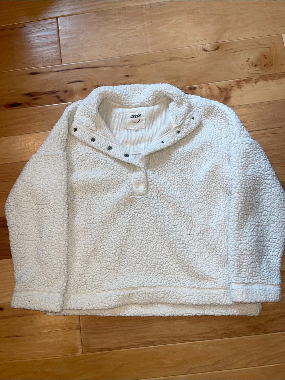 aerie Cream Sherpa Snap-Detail Pullover